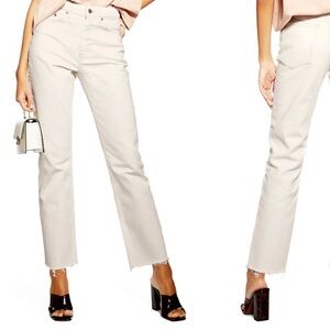 🤍 Topshop Straight Leg Raw Hem Jeans in White 🤍